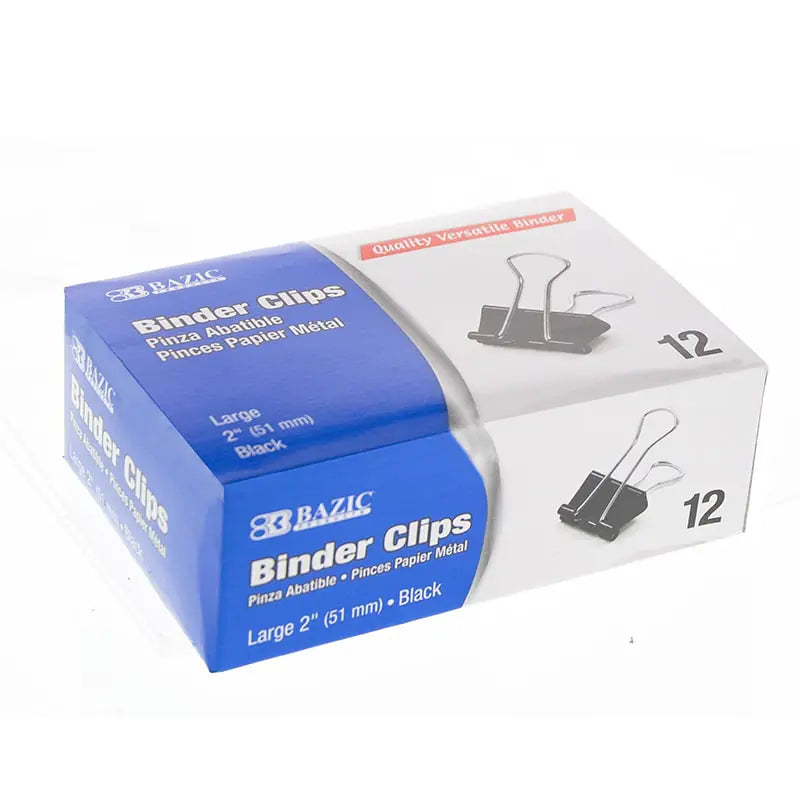 Large 2" (51mm) Black Binder Clip (12/Pack)