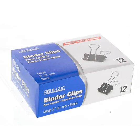 Large 2" (51mm) Black Binder Clip (12/Pack)